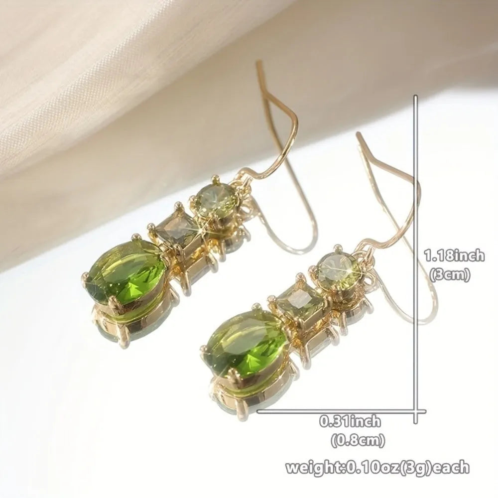 Green quadrilateral copper geometry earrings in retro bohemian style