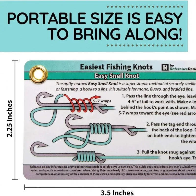 Set of 5 metal fishing knot diagram cards with clear knot illustrations on a metal surface