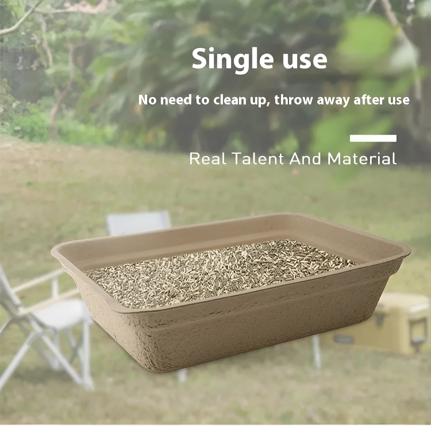 Brown biodegradable disposable cat litter box shown from above
