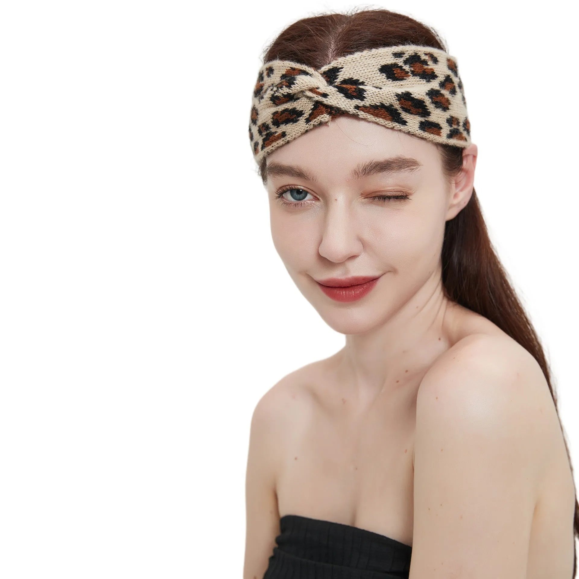 Women's leopard print acrylic bow hair band 22x10cm on a neutral background