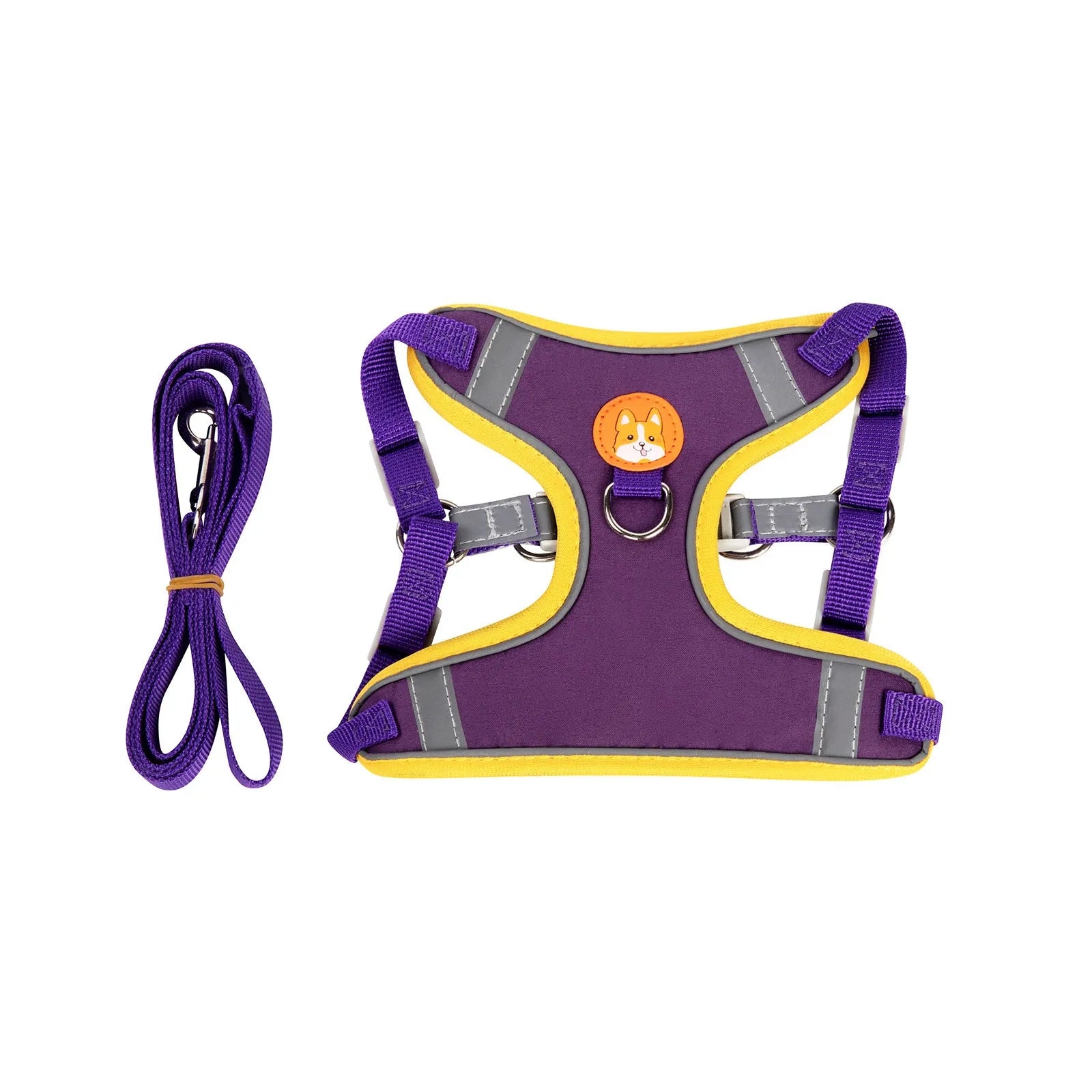 Adjustable dog haulage rope vest harness in blue, brown, green, orange, purple, or red colour