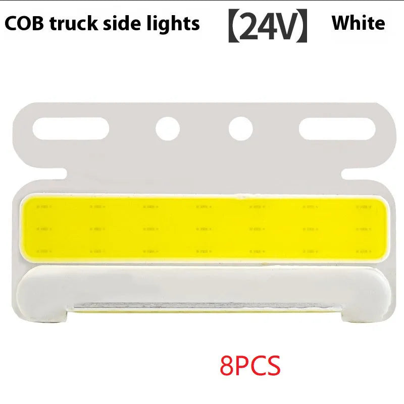 COB LED truck side light in aluminium housing for 12V 24V vehicles, shown in multiple colour options.