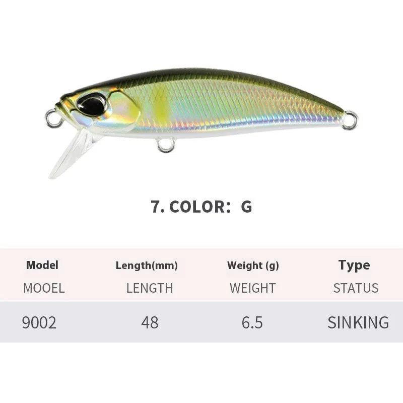 48mm submerged mino fishing lure for mandarin fish and snakehead in various colours