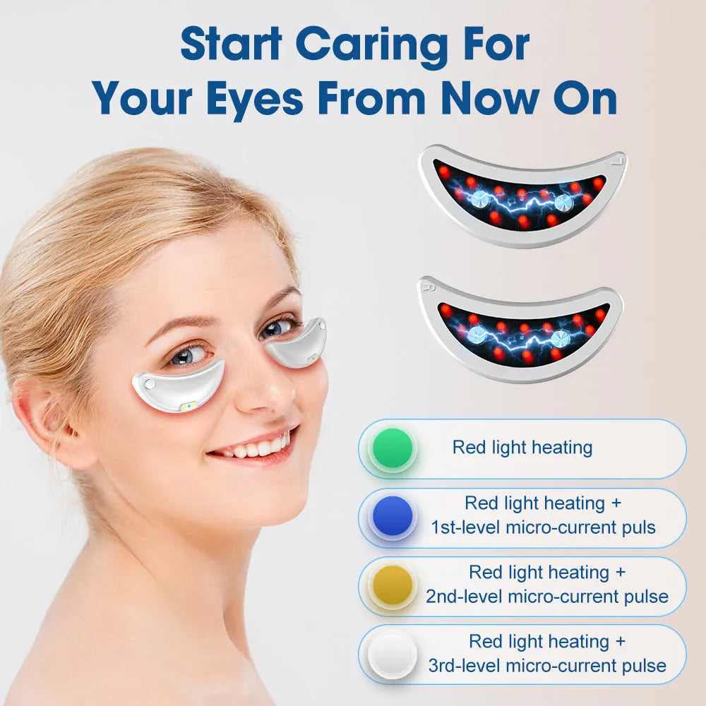 White wireless red light eye and facial massager device for dark circles treatment