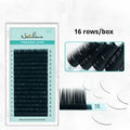 Artificial fibre false eyelashes showing length options from 7mm to 15mm with thickness specifications