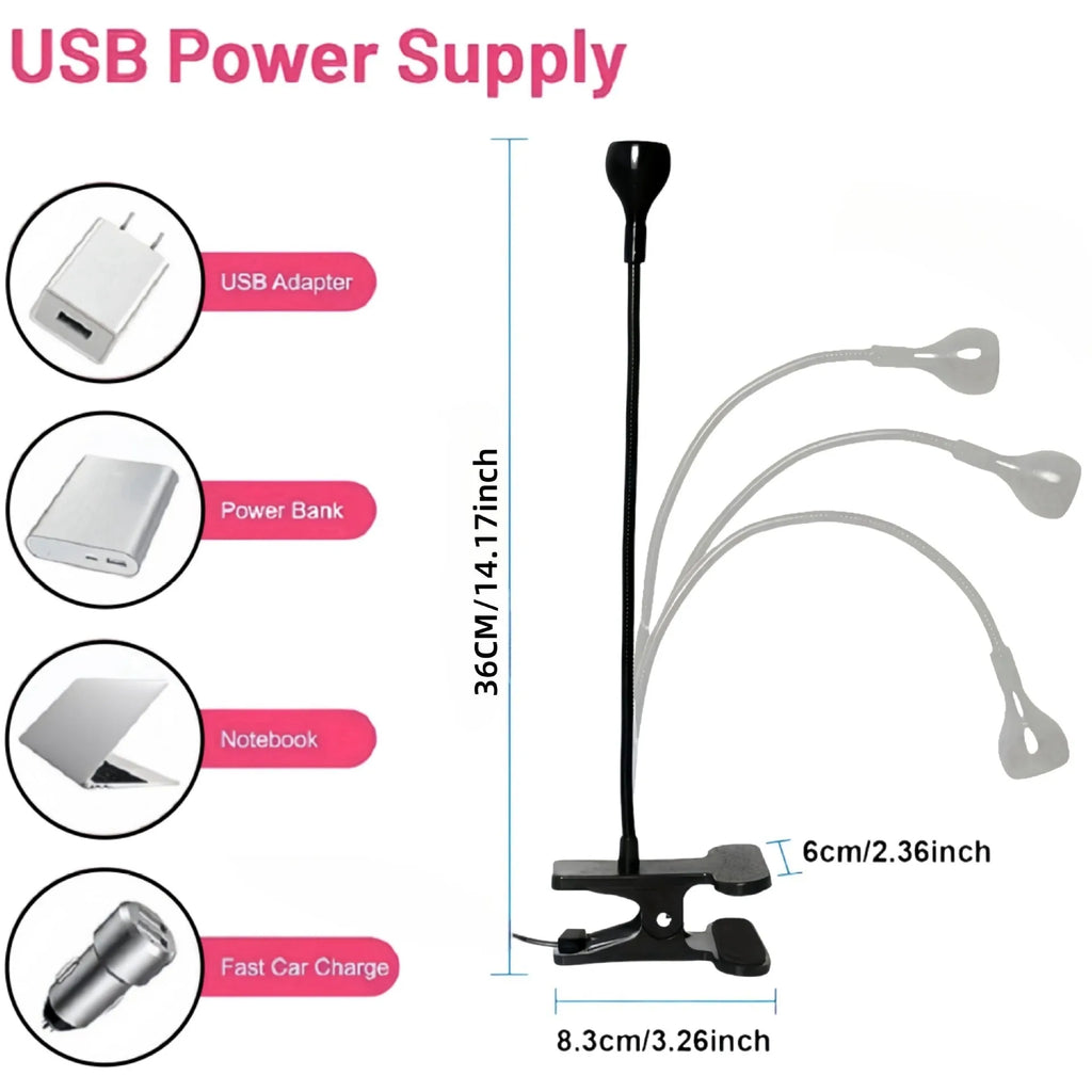 USB clip goose neck nail lamp with 395nm purple light for curing UV nail polish