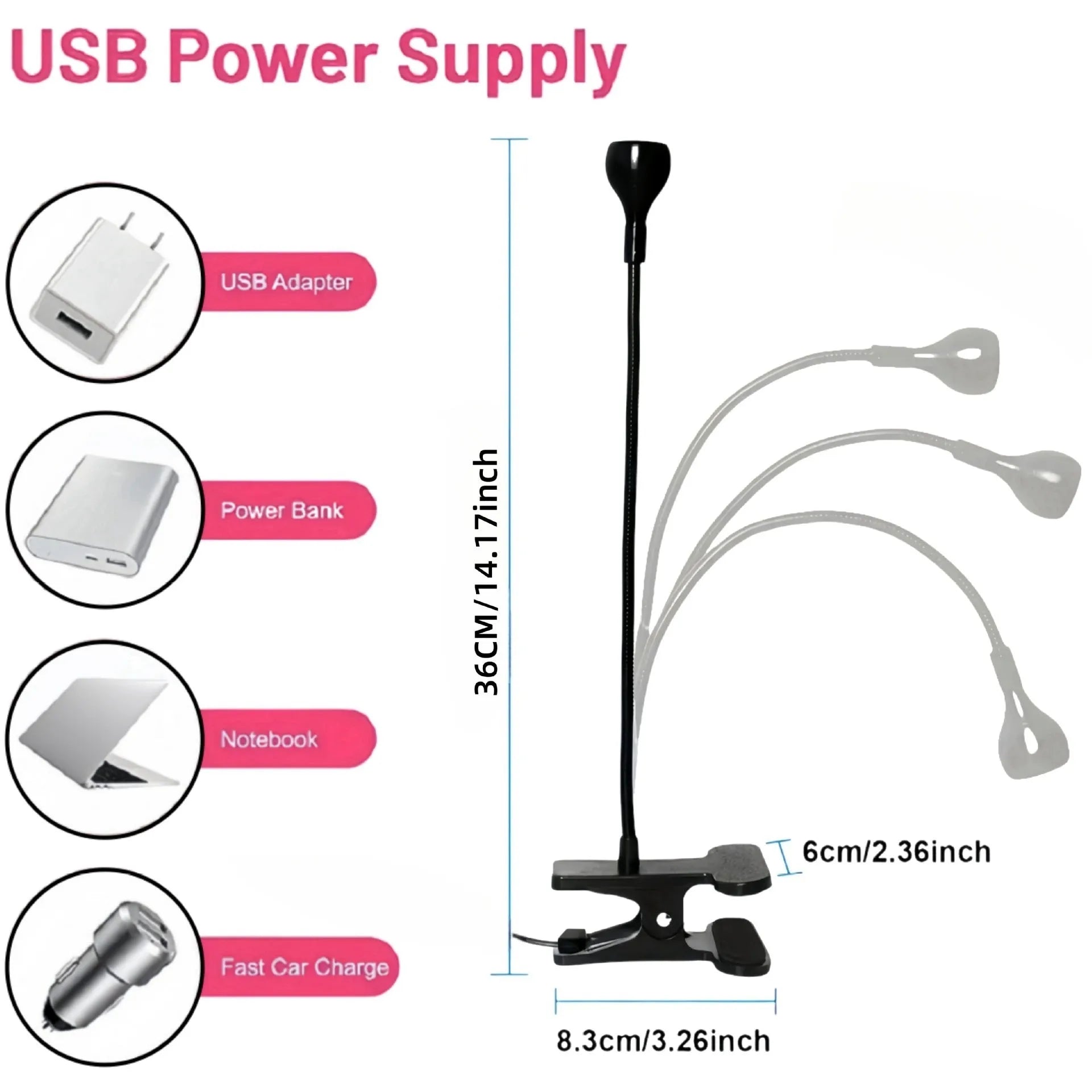 USB clip goose neck nail lamp with 395nm purple light for curing UV nail polish