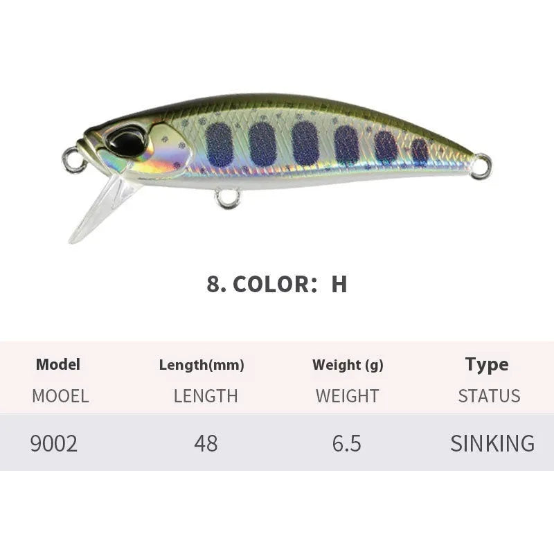 48mm submerged mino fishing lure for mandarin fish and snakehead in various colours