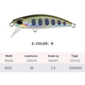48mm submerged mino fishing lure for mandarin fish and snakehead in various colours