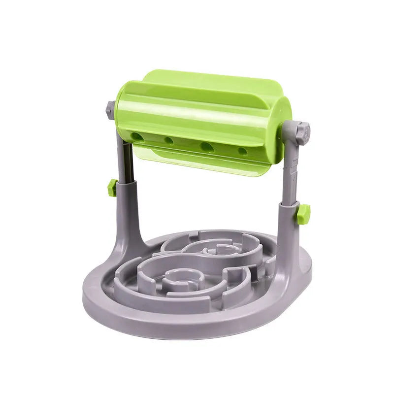 Blue adjustable height interactive pet slow feeder bowl with raised feeding patterns