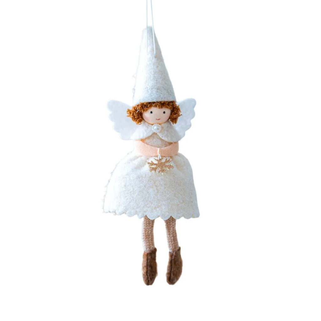 Christmas angel skirt felt pendant ornament in white or pink cloth with plush figure