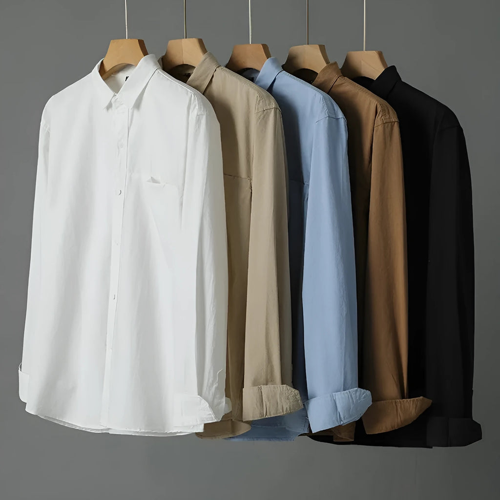 Men's purified cotton long sleeve cardigan shirt in solid colour, Asian sizes M to 4XL, five colour options available