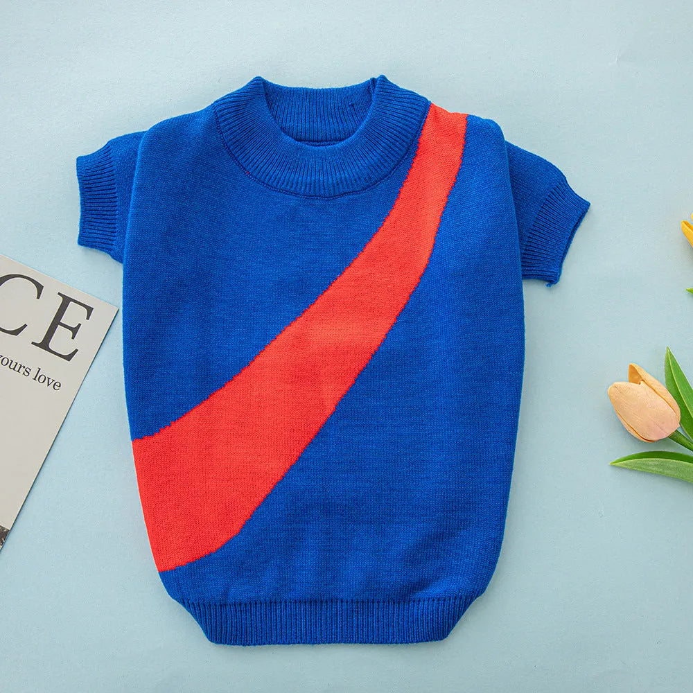 A colourful wool knit dog jumper for small breeds like a Corgi, shown in light green and other colour options.