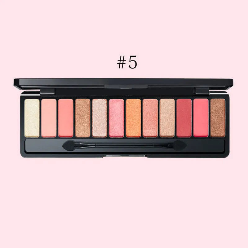 12-colour nude eyeshadow palette in compact packaging 15.2x5x11cm with earth and wine red shades
