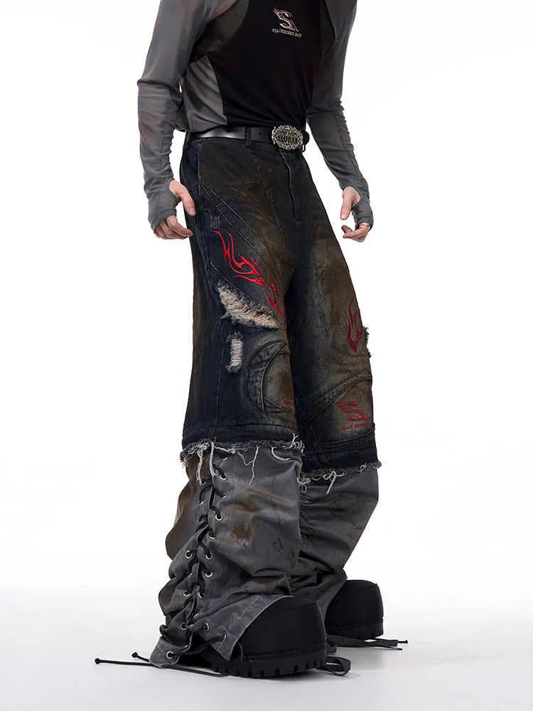 Men's retro jeans with detachable trouser legs in loose wide fit denim