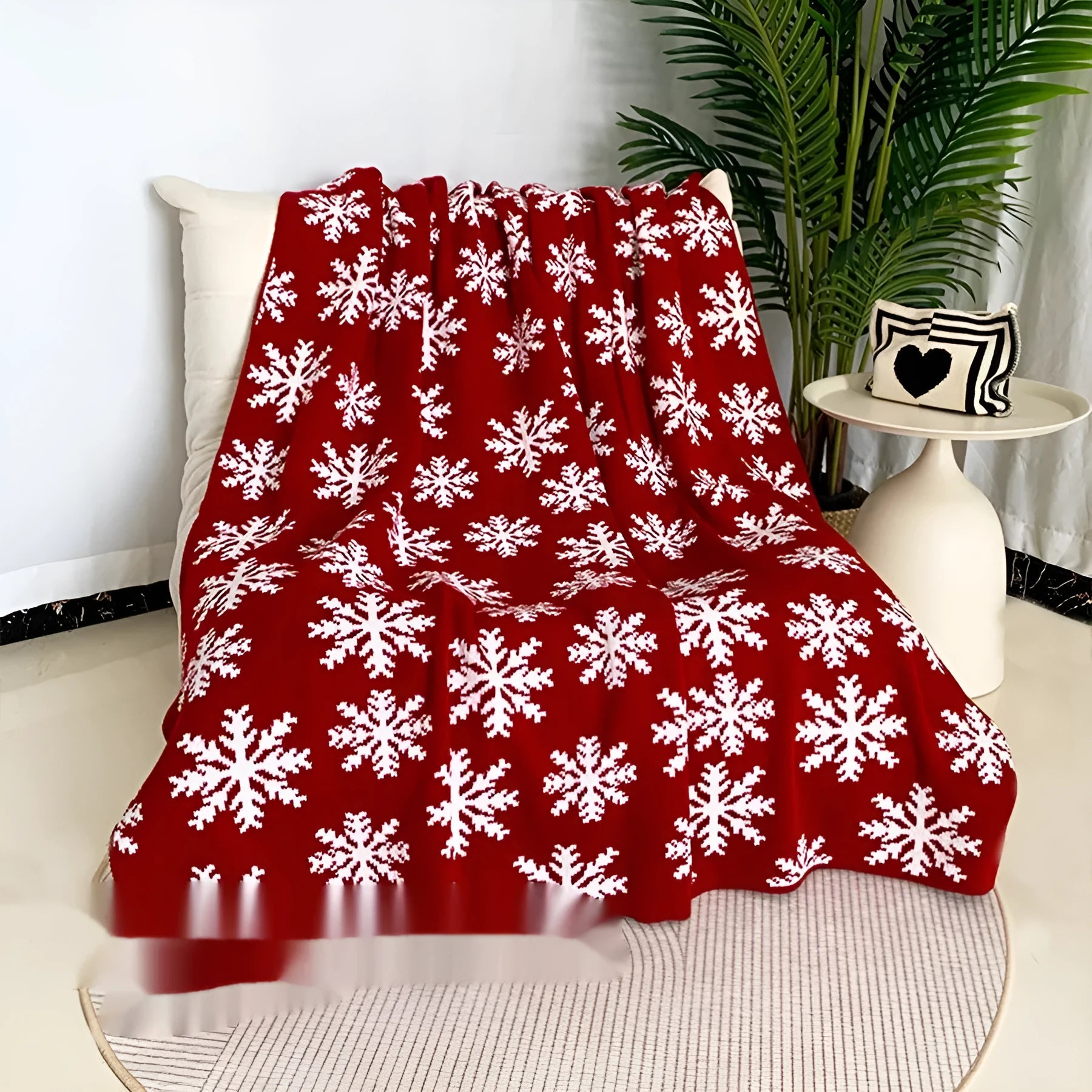 Personalised Christmas blanket with festive cartoon pattern in seasonal colour design
