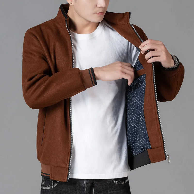 Men's sport style autumn fleece jacket in grey colour with size stick pockets