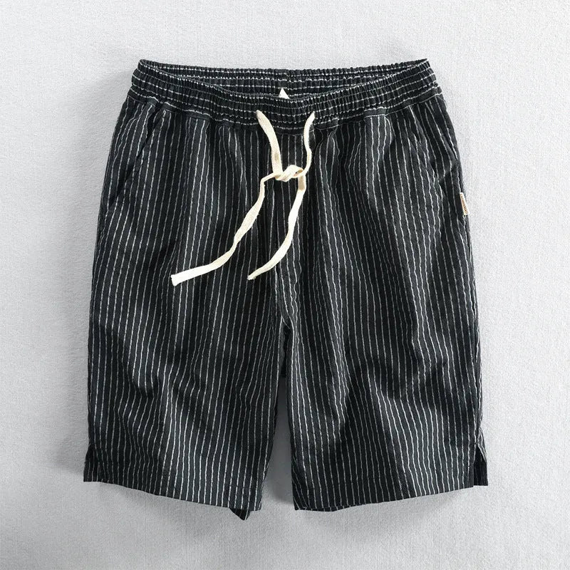 Men's striped cotton casual shorts with elastic waist in multiple colours