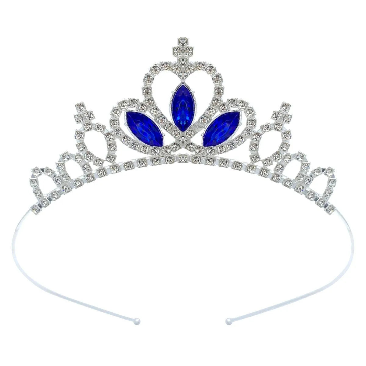 Gold and silver electroplated alloy princess crown headdress for girls with coloured diamond embellishments.