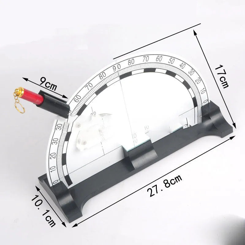 Iron plate optical physics teaching instrument with laser pen on a classroom table