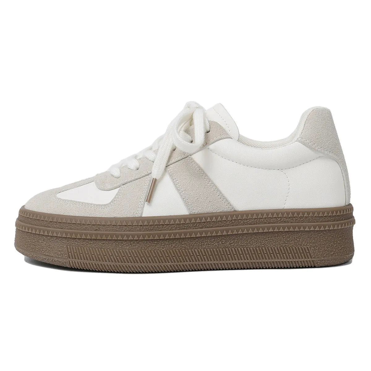 Retro round toe casual board shoes with cross shoulder straps in matte milky white