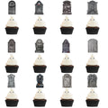 12 paper Halloween tombstone cake decoration flags featuring horror designs in two styles