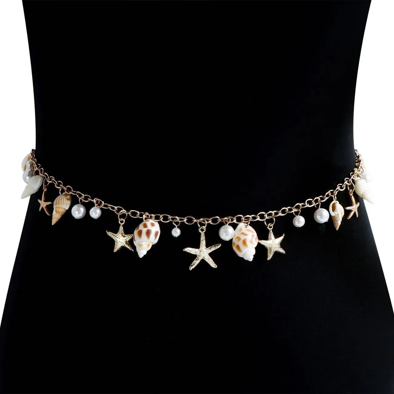 Women's summer beach waist chain with star pendant and matching bracelet jewellery set