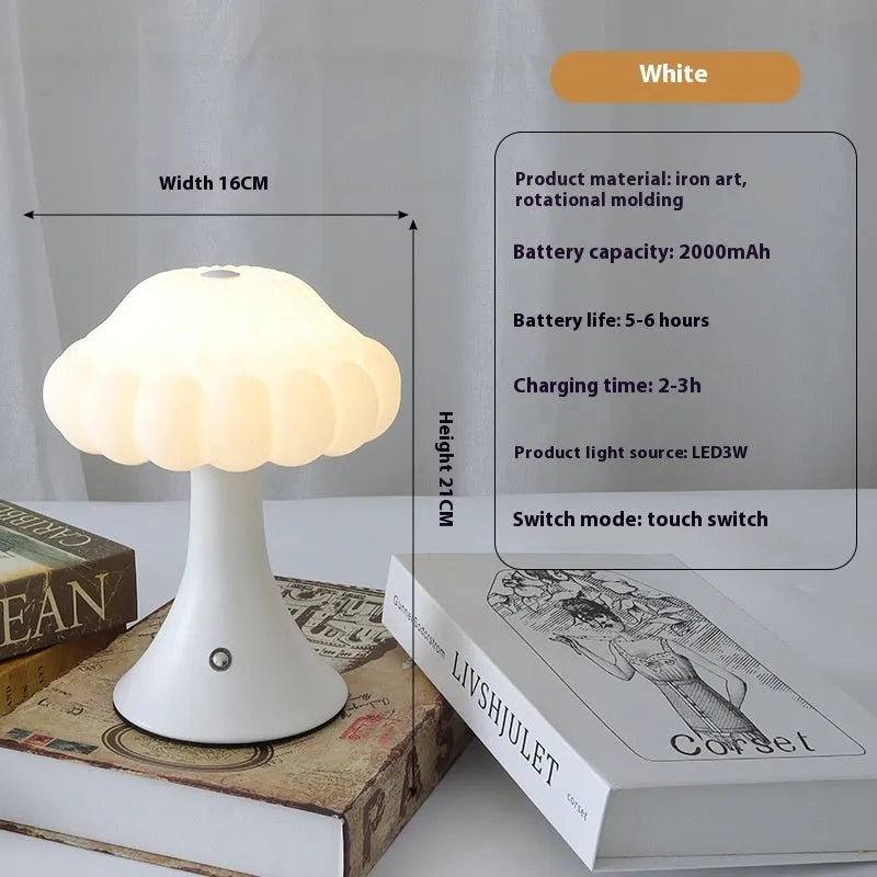 Mushroom-shaped touch control night light with USB charging port in five colour options