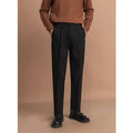 Men's straight-leg casual suit trousers in black, shown with a draped fit.