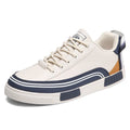 Men's breathable canvas mesh shoes in white beige and green with flat heel and round toe design