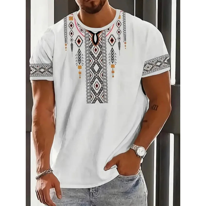 Men's loose fit short-sleeved T-shirt with digital 3D printed striped pattern