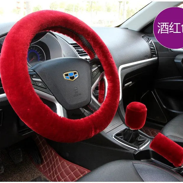 Sheepskin and wool steering wheel cover set of 6 pieces in various colours for 38cm wheel