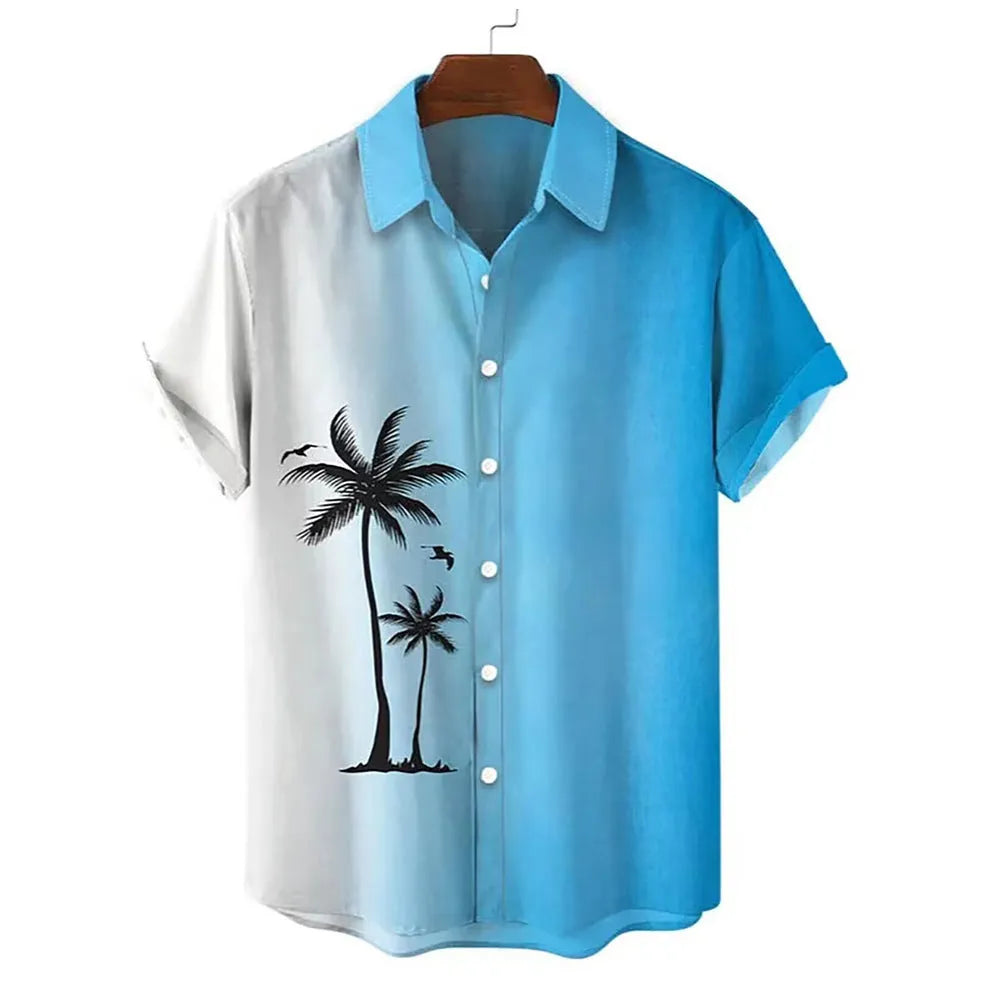 Men's Hawaiian summer shirt with 3D printed floral pattern in short sleeve cardigan style