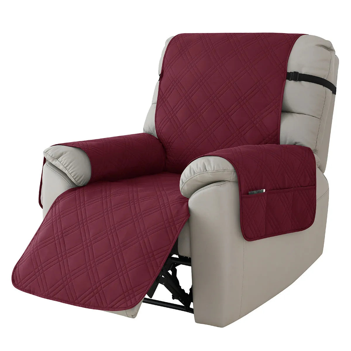 Quilted waterproof sofa cover for Chivas massage chair in burgundy colour, American country style