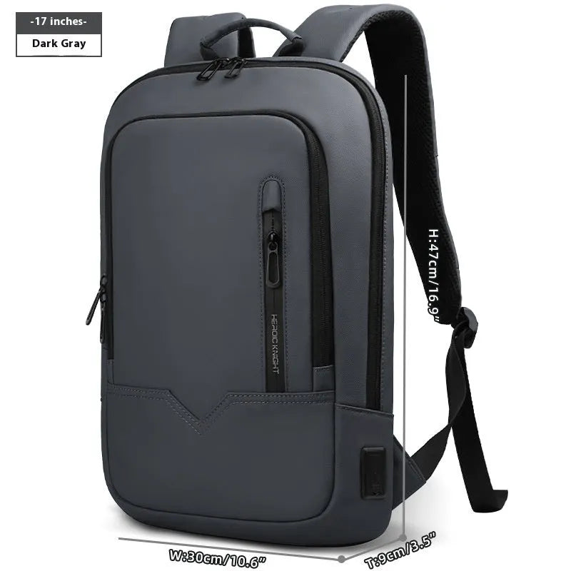 Solid colour polyester laptop backpack with USB charging port shown in olive green.