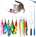 Cat feather teaser wand set showing two telescopic poles with replaceable feather attachments