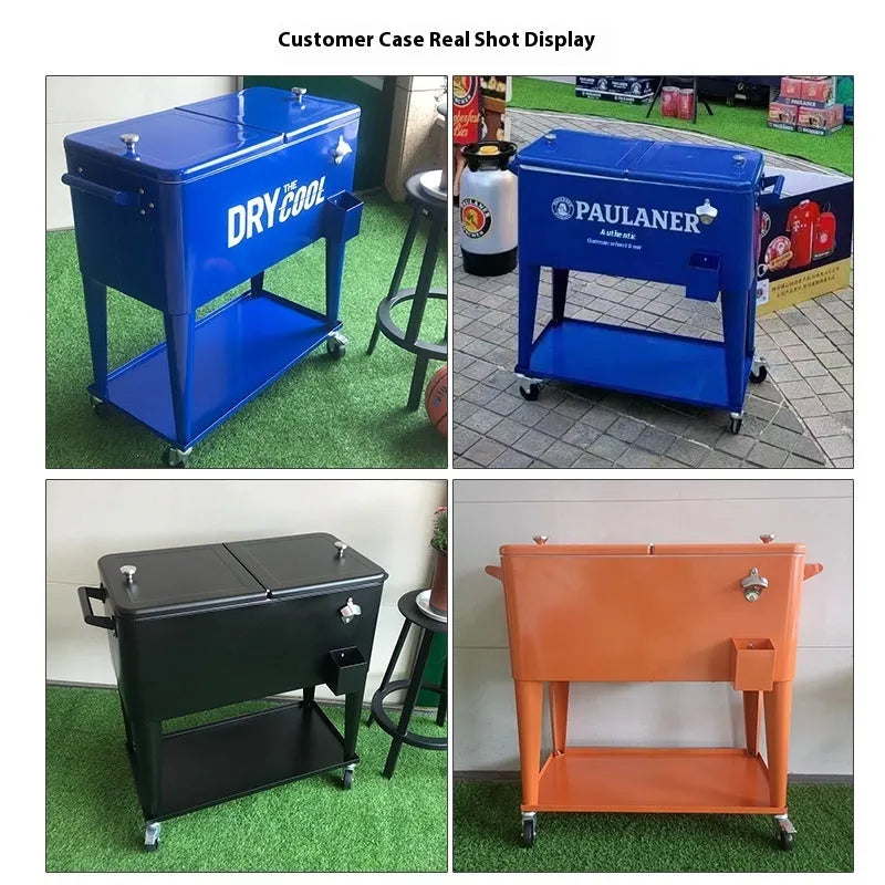 Red insulated outdoor trolley with wheels and 750ml capacity for picnics