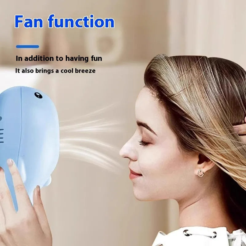 Home fashion suspension cat toy with plastic body and blue balls, USB charging port visible