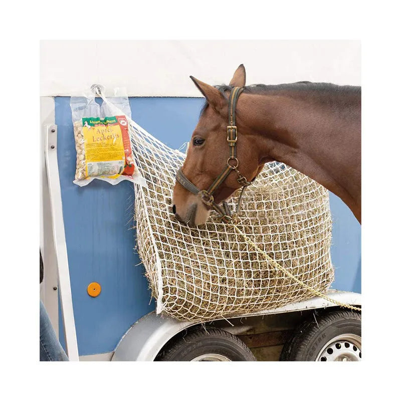 Woven PE rope horse hanging feeding bag in black or white for cattle and sheep
