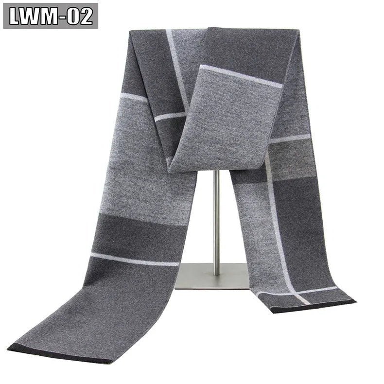 Men's plaid imitation cashmere scarf with tassels, over 175cm long, in a business style