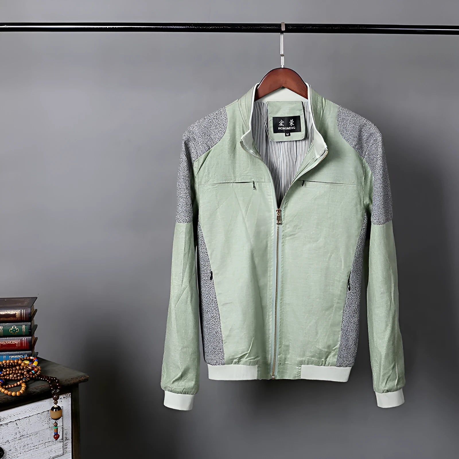 Men's thin linen jacket in cotton fabric available in heather grey, grass green and blue colours
