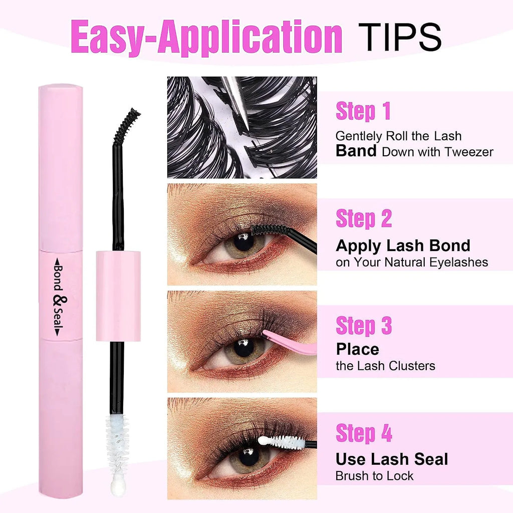 DIY cluster false eyelashes mixed package showing boxes of 30D and 40D lashes and tweezers