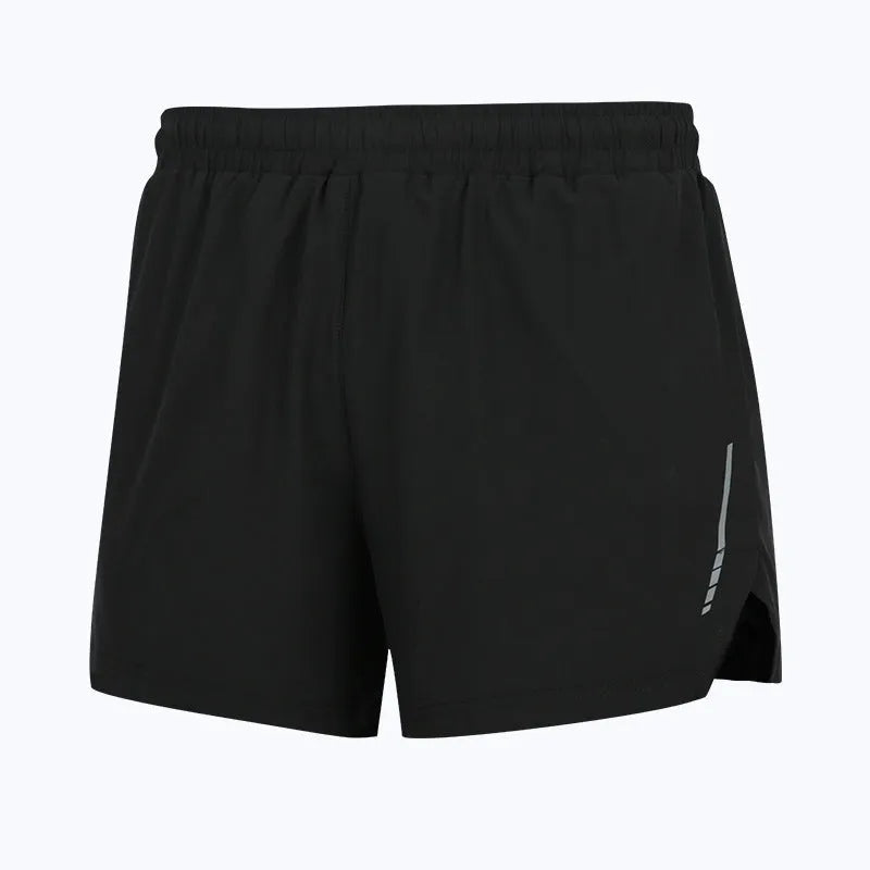 Men's straight-leg quick-drying running shorts in grey, shown flat.
