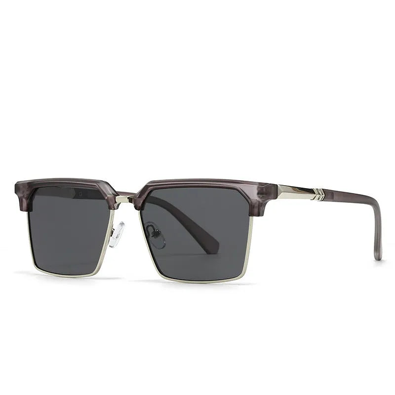 Men's square frame sunglasses with plastic construction in a box style, shown in one of six available colours.