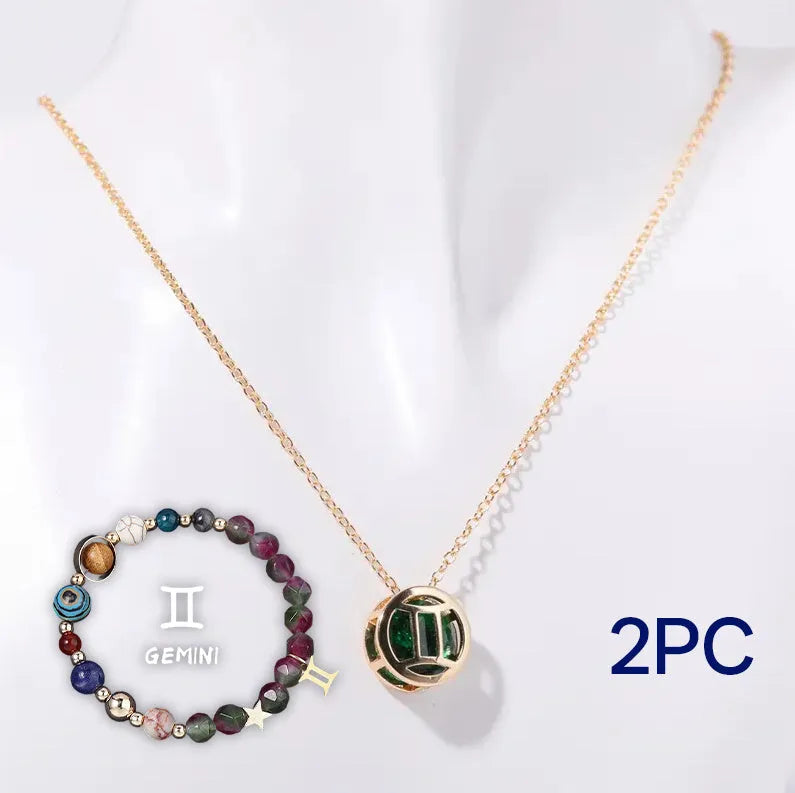 Natural stone beaded necklace and bracelet set on display, showing multiple style colour options.