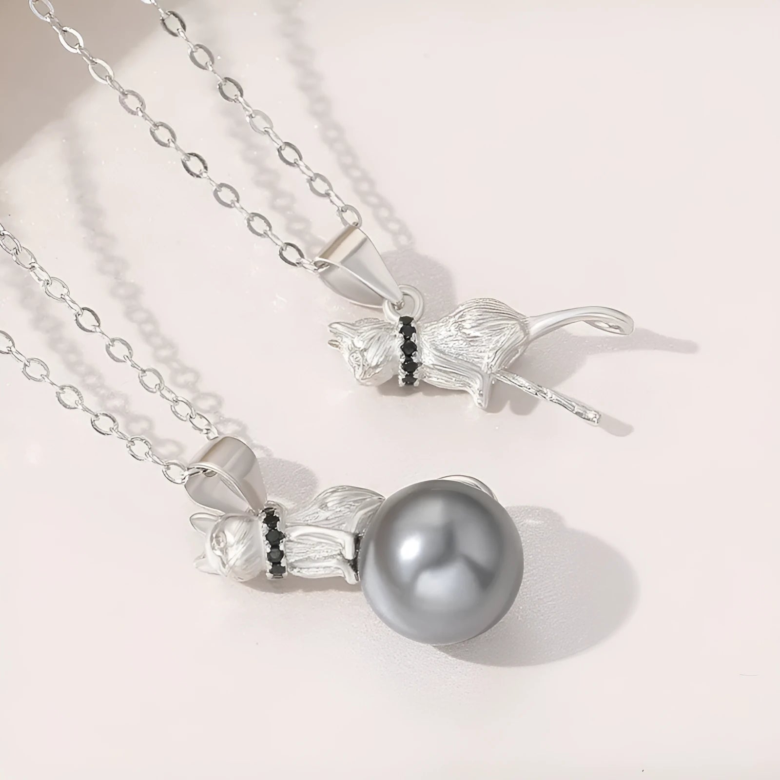 Sterling silver cat pendant necklace with detailed silhouette on 38-45cm chain