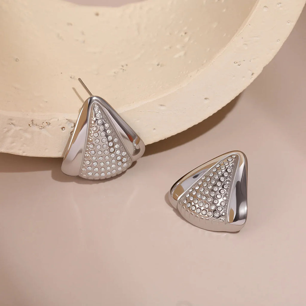 Stainless steel 18K gold plated triangle geometric stud earrings for women fashion OL light luxury style