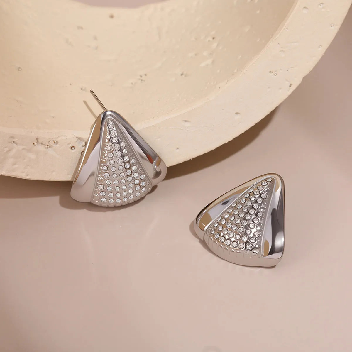 Stainless steel 18K gold plated triangle geometric stud earrings for women fashion OL light luxury style