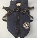 Pet cotton padded coat in blue for dogs, autumn and winter casual style, size shown S to 4XL