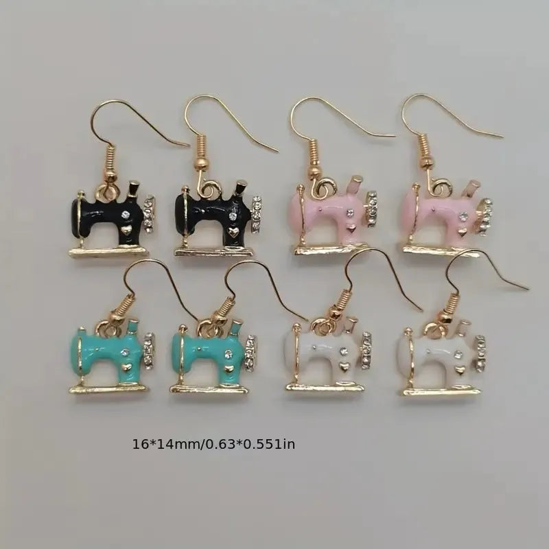 Vintage stereo sewing machine earrings with oil drip finish in black alloy for casual wear
